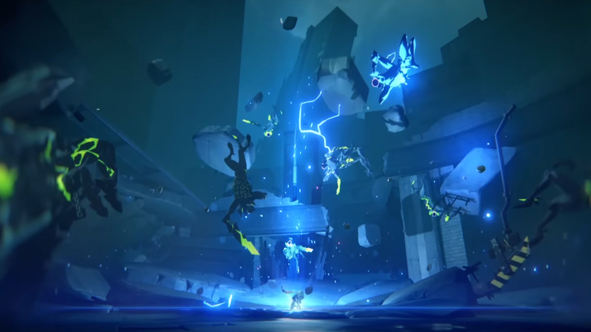 Soldier 0 Anby from Zenless Zone Zero launching multiple enemies into the air with an electric explosion - 5