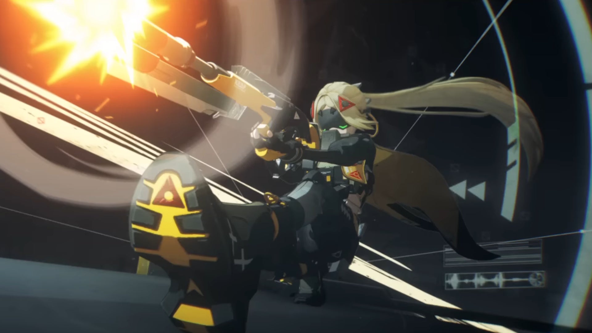 Trigger from ZZZ in her Pulse stance, firing a shot from a high-powered rifle - 1