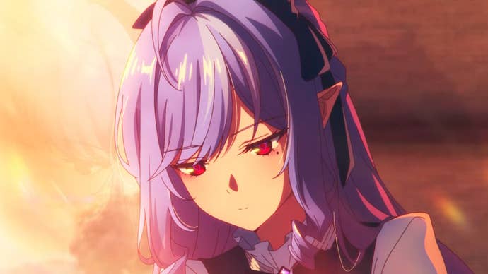 Vivian from ZZZ looking sad and lit by evening light as she rides a train, alone