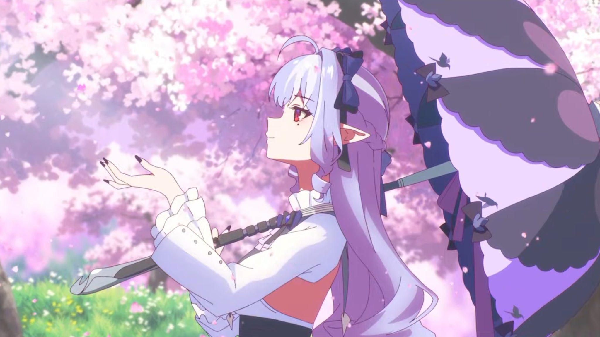 Vivian from ZZZ holding her hand out to catch falling cherry blossoms - 4