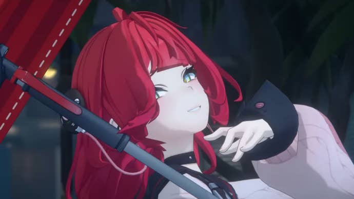 Yuzuha looked happy with herself with an umbrella on her shoulder in Zenless Zone Zone