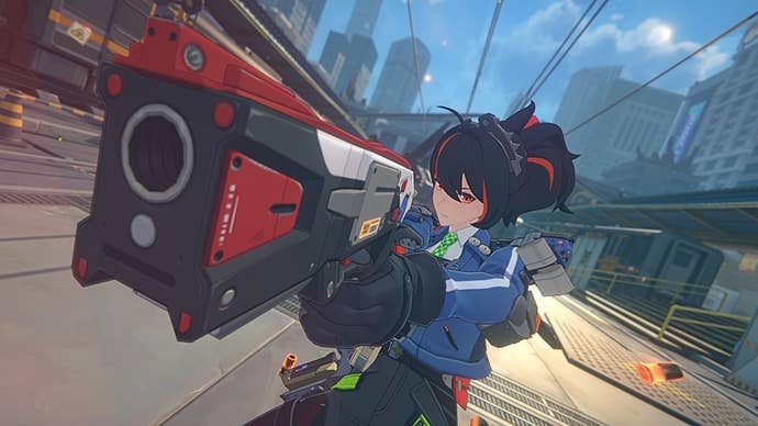 Zenless Zone Zero’s Zhu Yuan, taking aim at a target off-screen