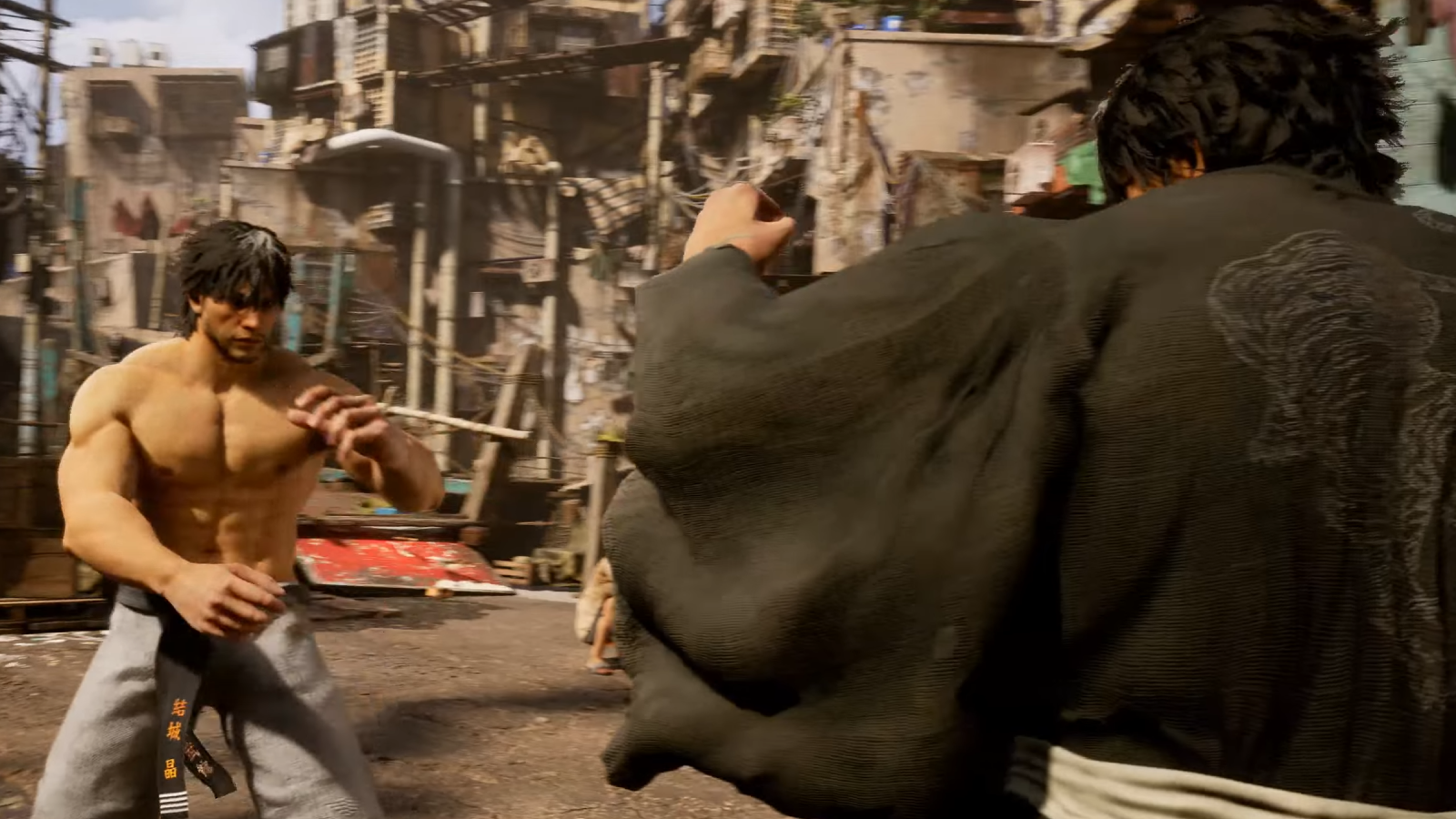 Screenshot of new Virtua Fighter project teaser showing topless Akira against a clothed Akira